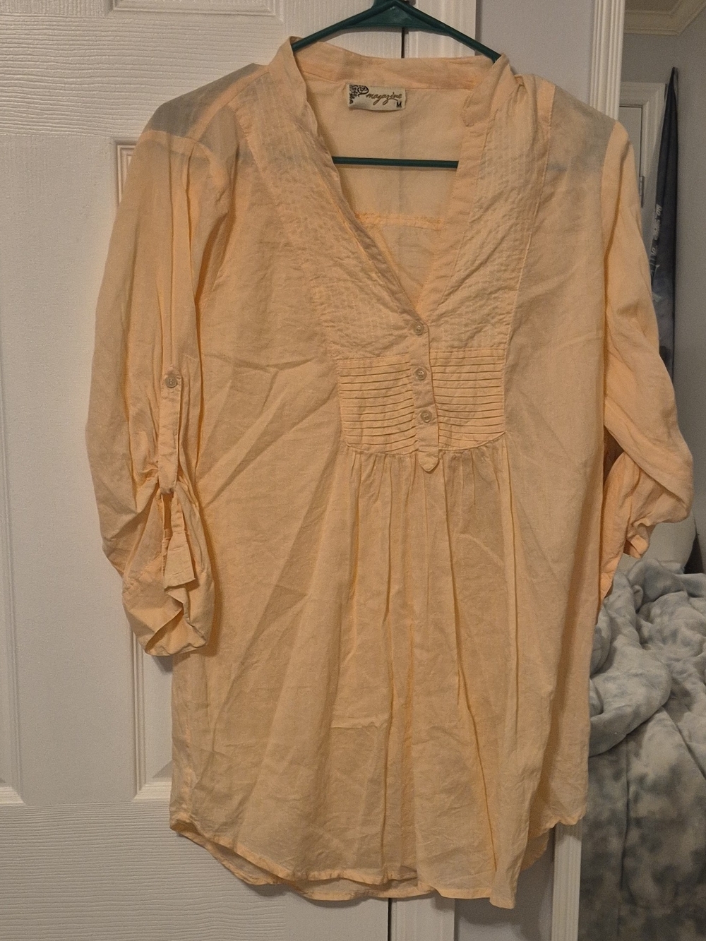 Fashion Magazine Light Peach Pintuck Peasant Tunic